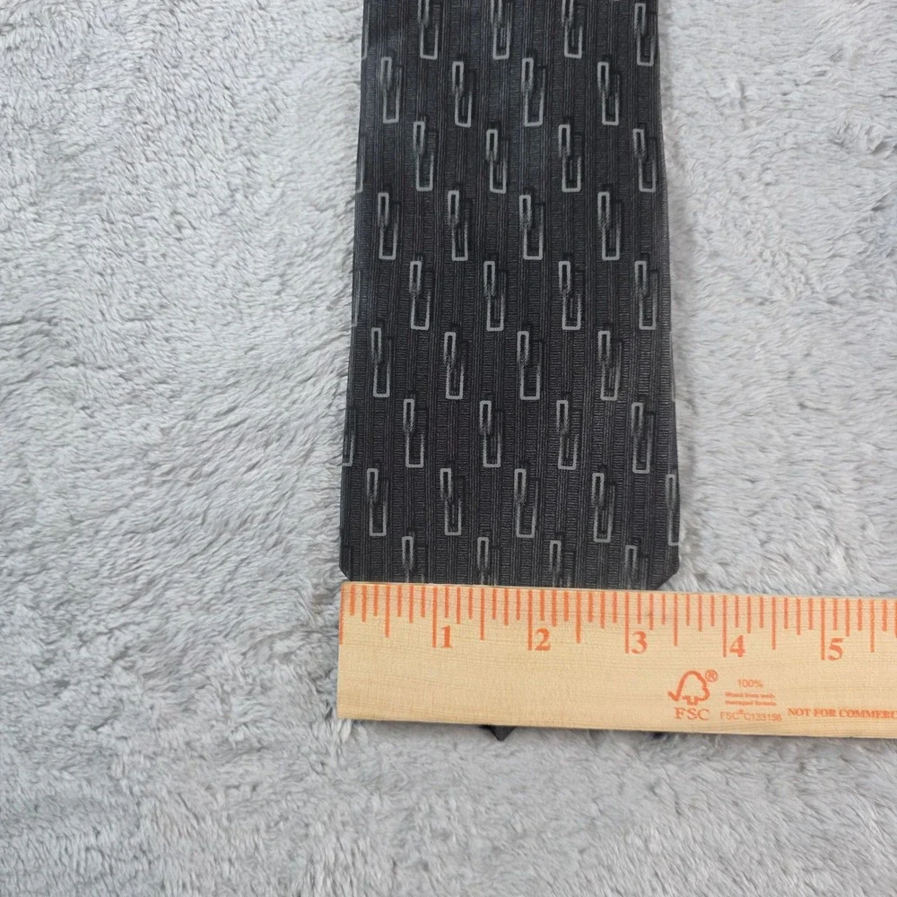 Claiborne‎ Men Charcoal Grey Silk Tie Geometric Rectangle Pattern Made In Italy
